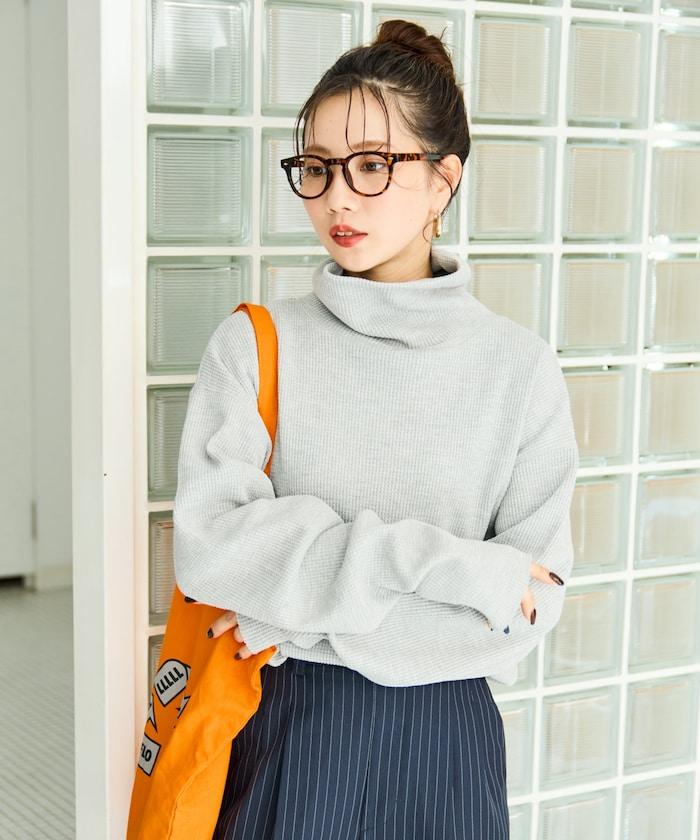 華夫格高領長款套頭衫