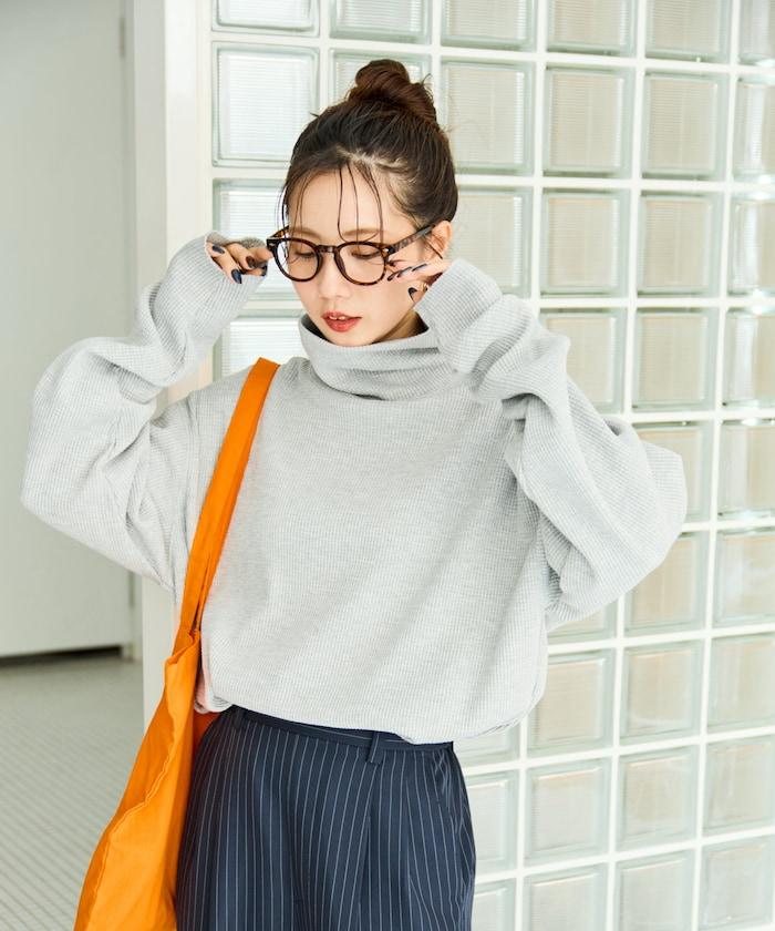 華夫格高領長款套頭衫