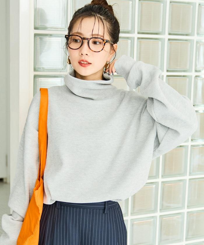 華夫格高領長款套頭衫