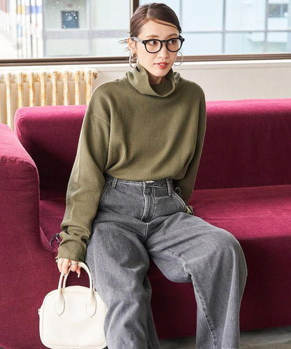 華夫格高領長款套頭衫