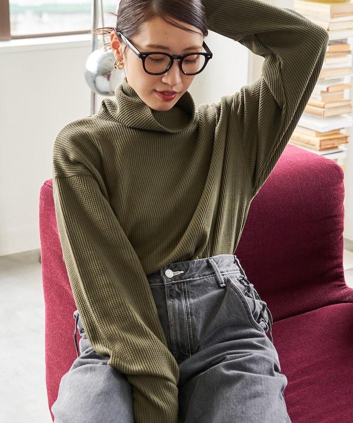 華夫格高領長款套頭衫