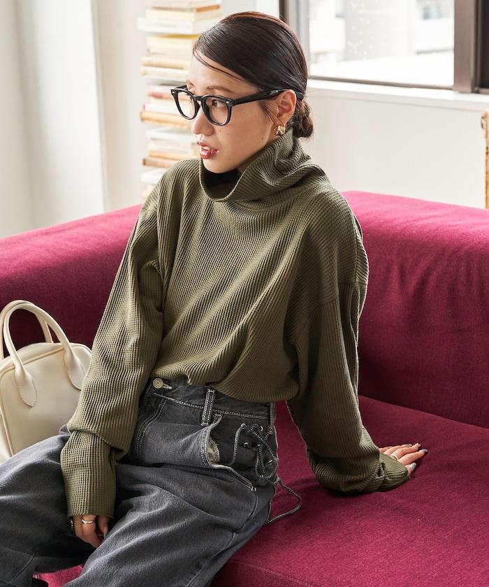 華夫格高領長款套頭衫