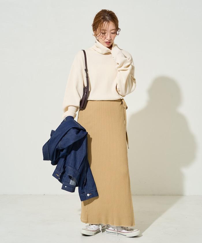 華夫格高領長款套頭衫