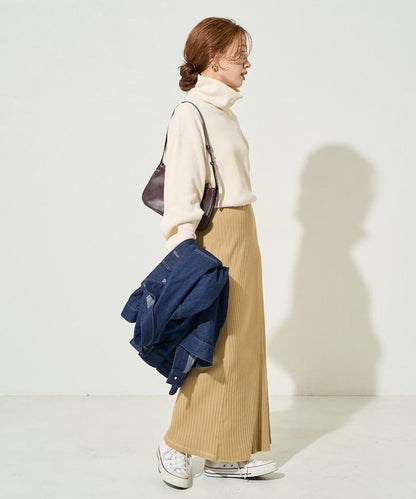 華夫格高領長款套頭衫