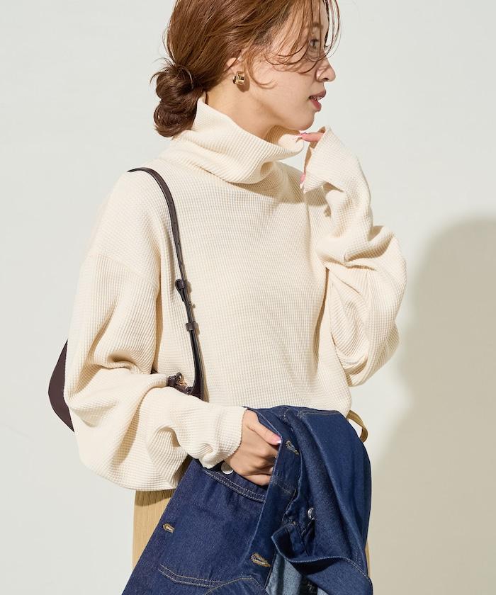 華夫格高領長款套頭衫