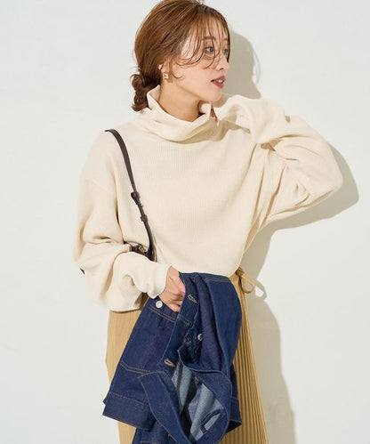 華夫格高領長款套頭衫