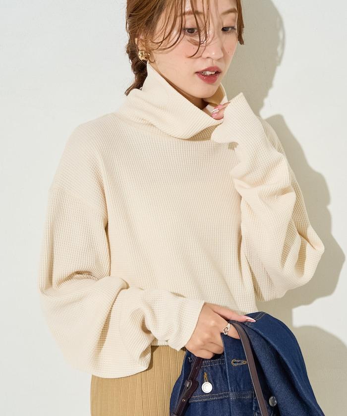 華夫格高領長款套頭衫