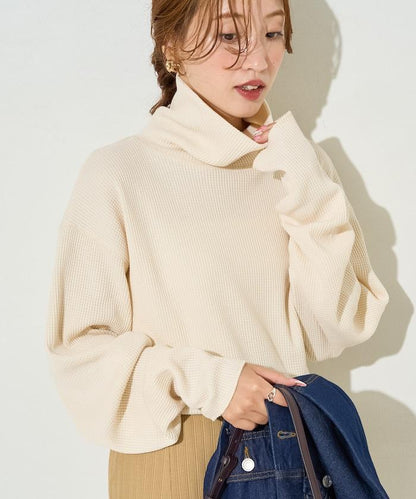 華夫格高領長款套頭衫