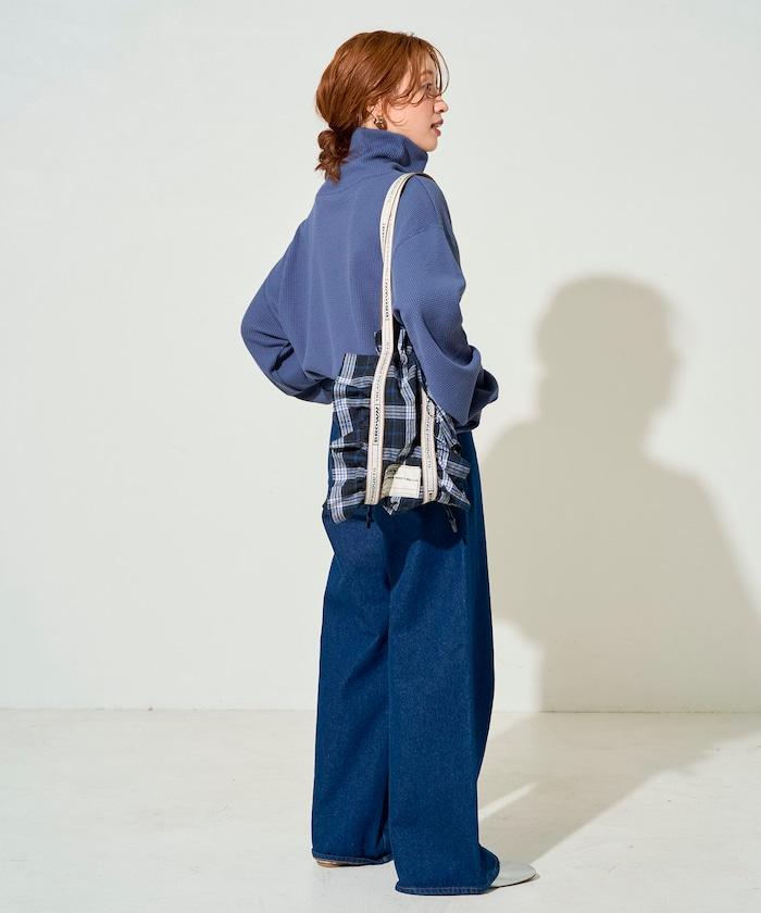 華夫格高領長款套頭衫