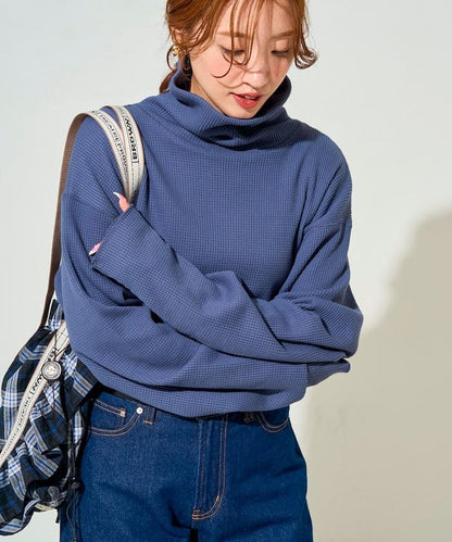 華夫格高領長款套頭衫