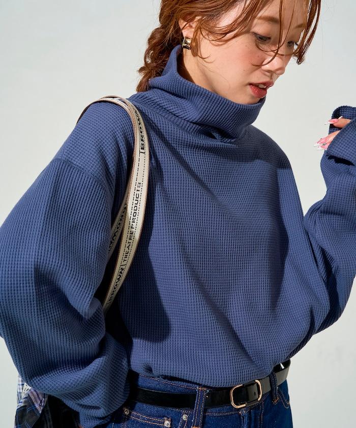 華夫格高領長款套頭衫