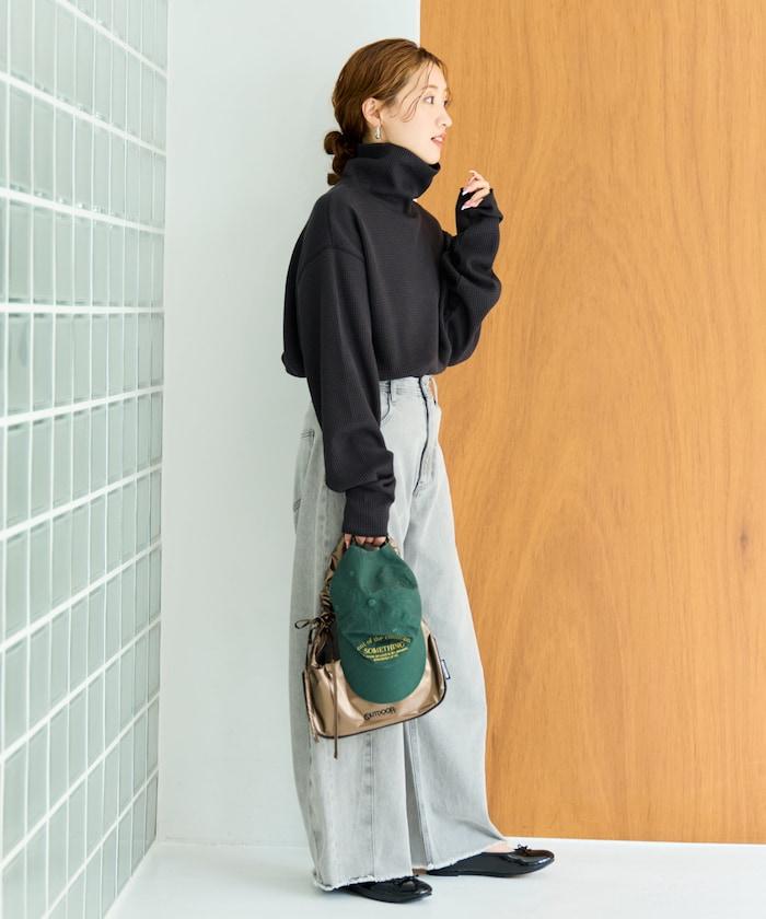 華夫格高領長款套頭衫