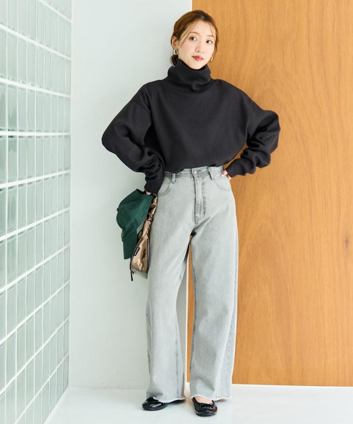 華夫格高領長款套頭衫