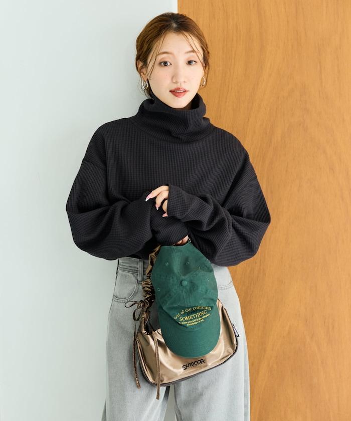 華夫格高領長款套頭衫