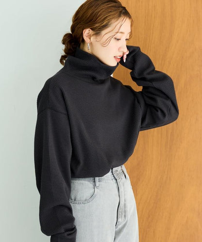 華夫格高領長款套頭衫