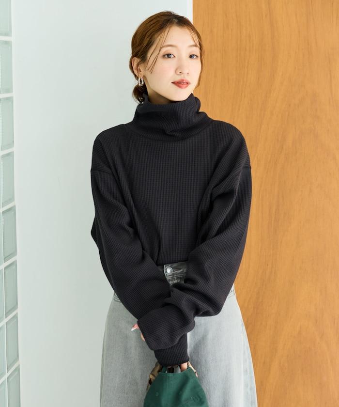華夫格高領長款套頭衫
