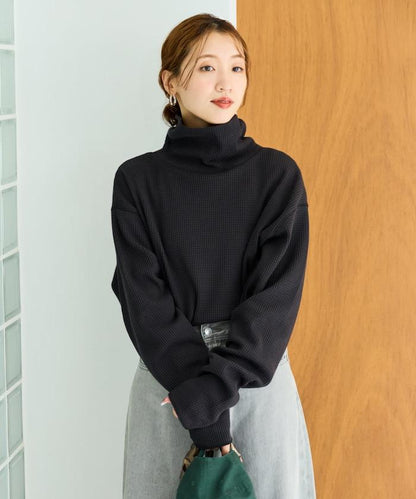 華夫格高領長款套頭衫