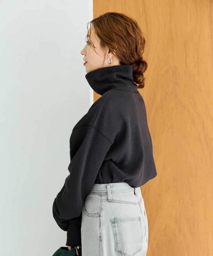 華夫格高領長款套頭衫