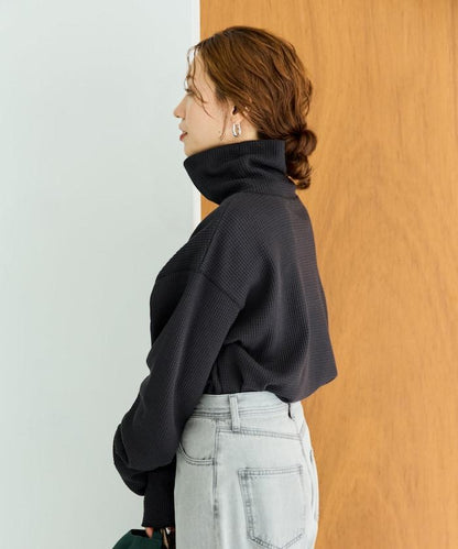 華夫格高領長款套頭衫