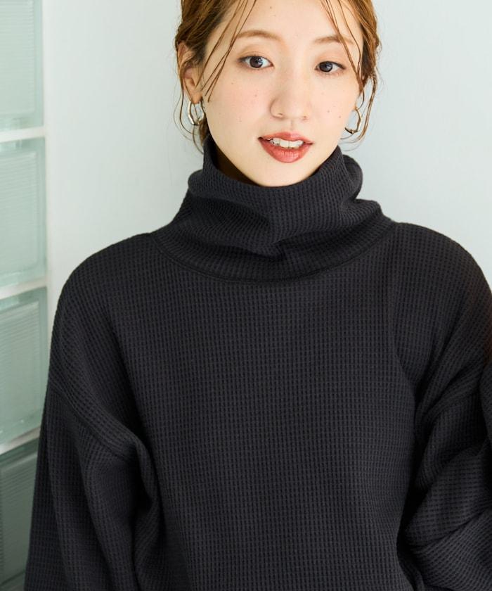 華夫格高領長款套頭衫