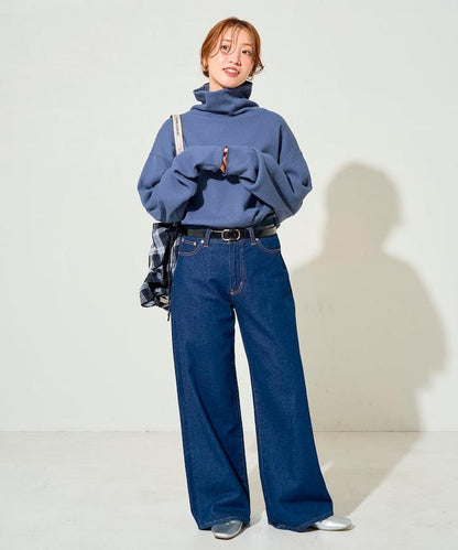 華夫格高領長款套頭衫