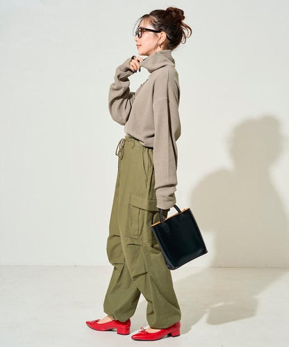 華夫格高領長款套頭衫