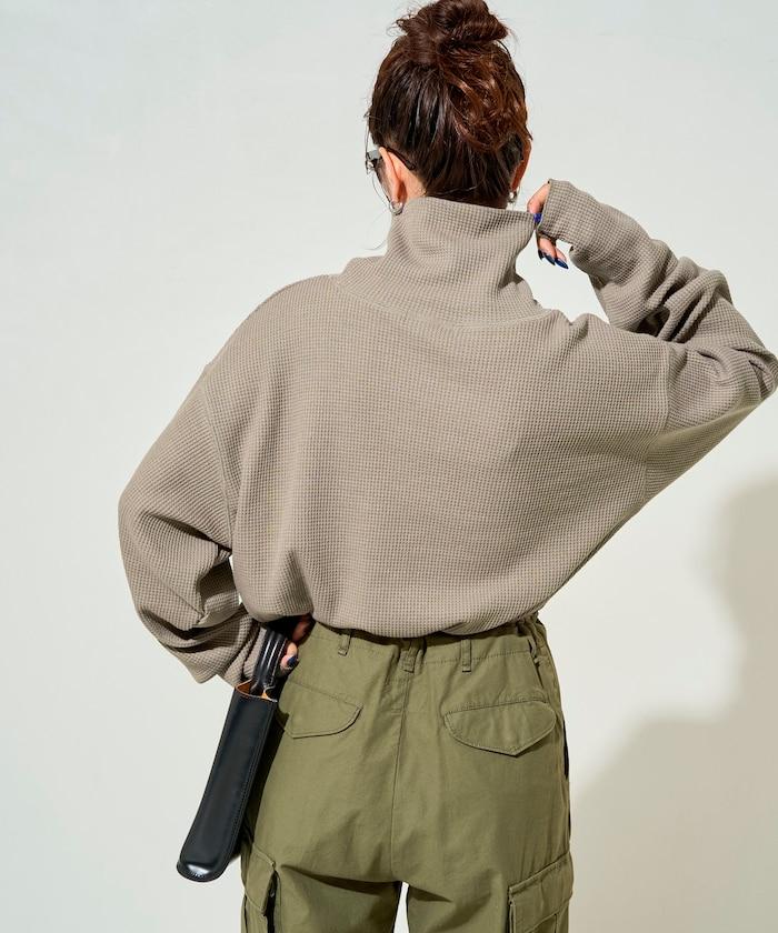 華夫格高領長款套頭衫