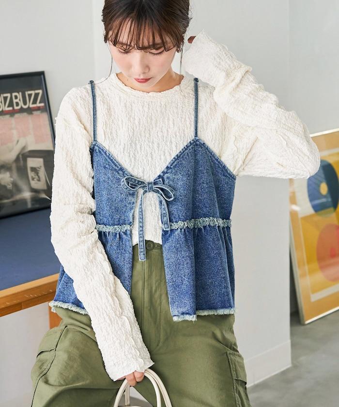 剪裁褶皺波點荷葉邊設計長袖T恤