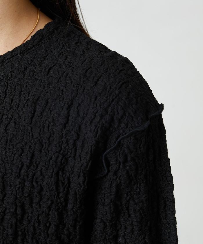 剪裁褶皺波點荷葉邊設計長袖T恤