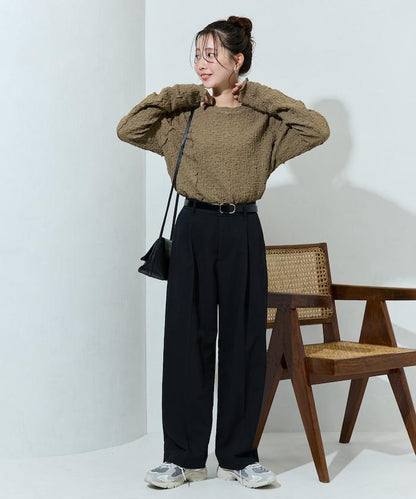 剪裁褶皺波點荷葉邊設計長袖T恤