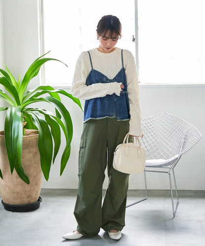 剪裁褶皺波點荷葉邊設計長袖T恤