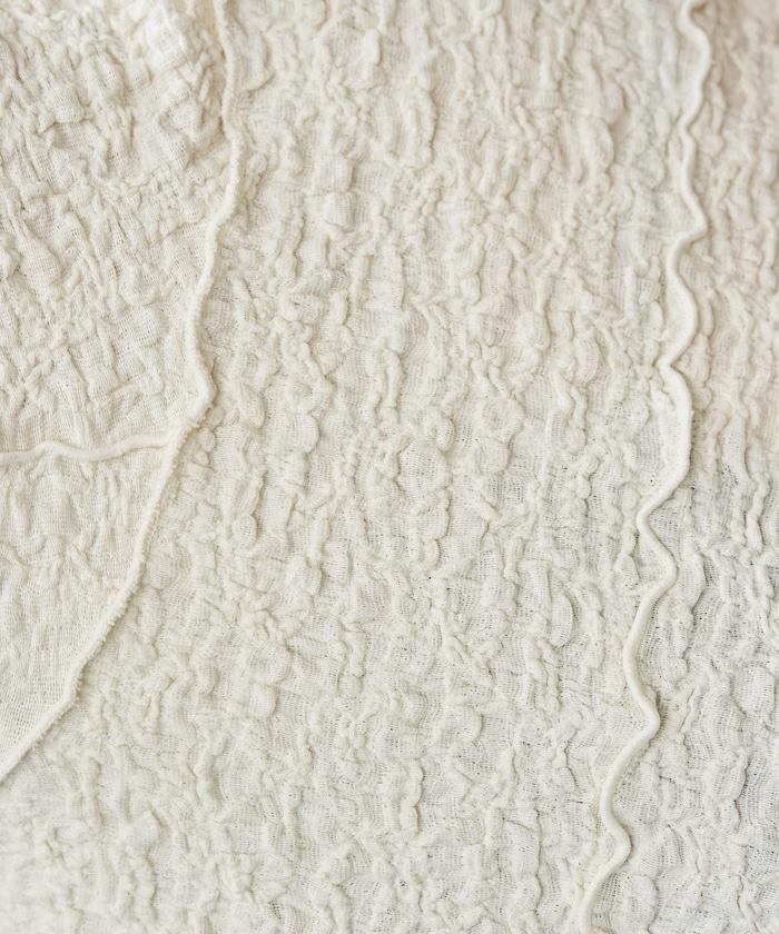 剪裁褶皺波點荷葉邊設計長袖T恤