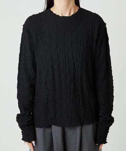 剪裁褶皺波點荷葉邊設計長袖T恤