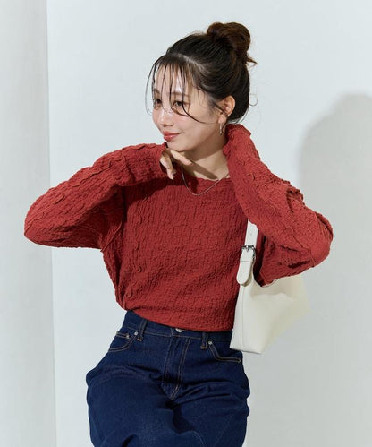 剪裁褶皺波點荷葉邊設計長袖T恤