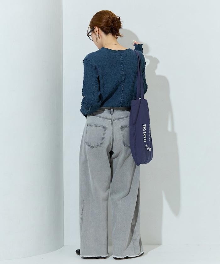 剪裁褶皺波點荷葉邊設計長袖T恤