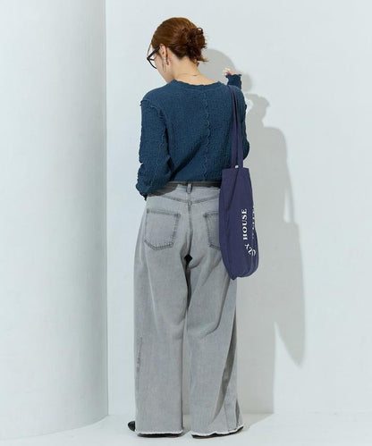 剪裁褶皺波點荷葉邊設計長袖T恤