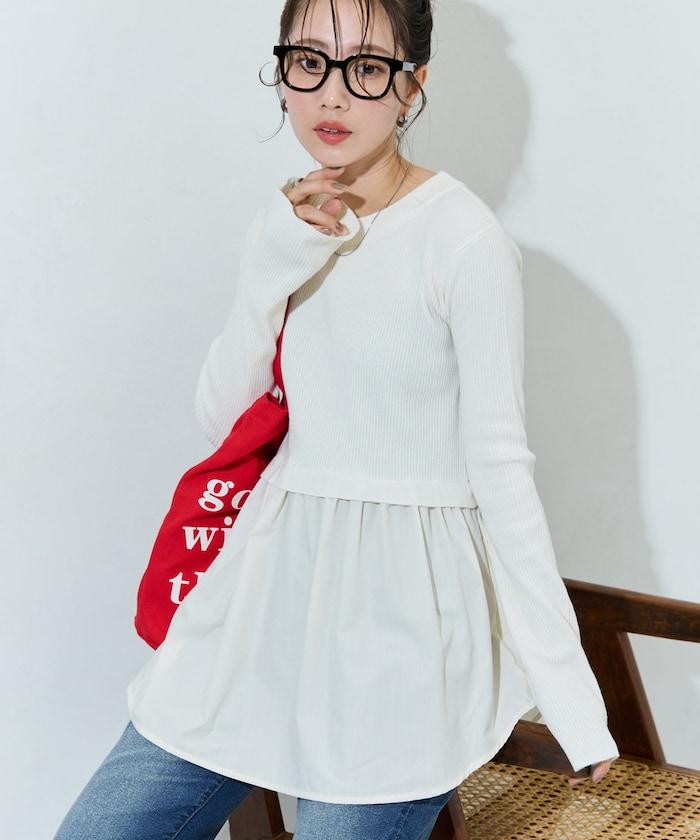 ニット ドッキング ペプラム プルオーバー【限定展開】