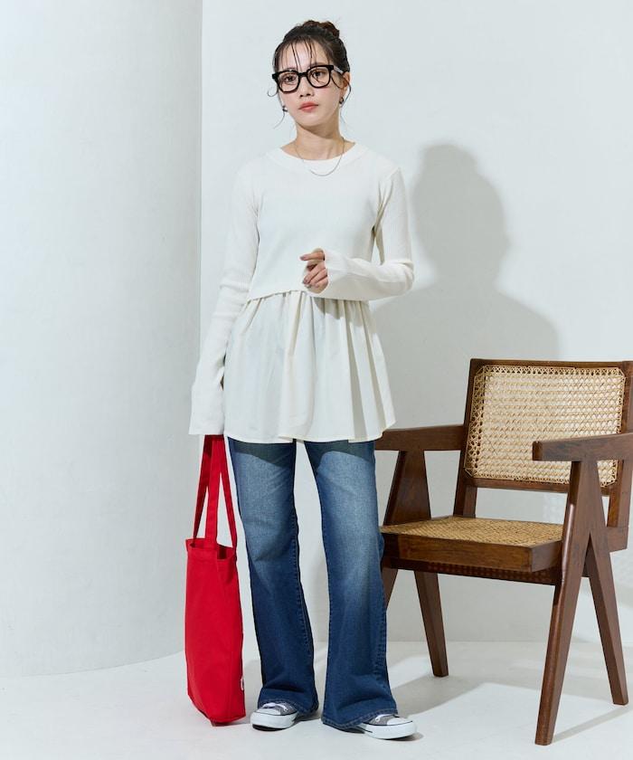 ニット ドッキング ペプラム プルオーバー【限定展開】