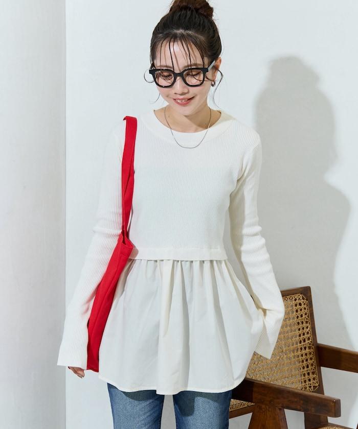 ニット ドッキング ペプラム プルオーバー【限定展開】