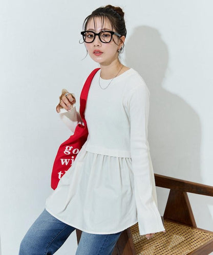 ニット ドッキング ペプラム プルオーバー【限定展開】