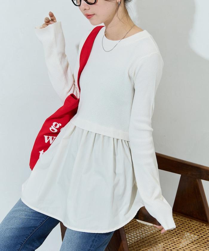 ニット ドッキング ペプラム プルオーバー【限定展開】