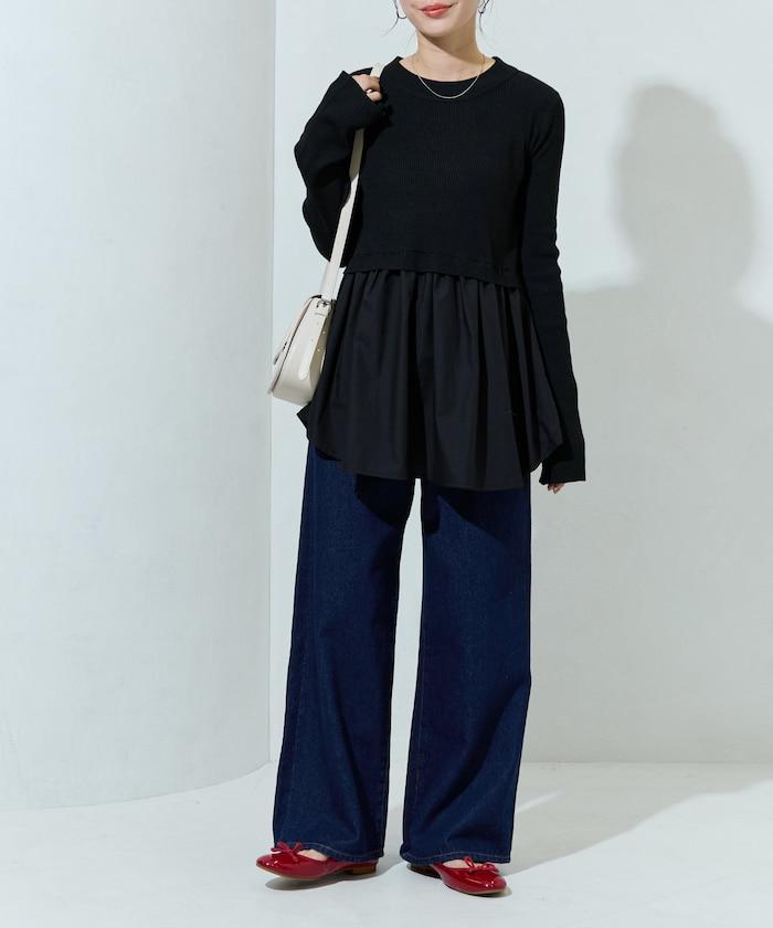 ニット ドッキング ペプラム プルオーバー【限定展開】