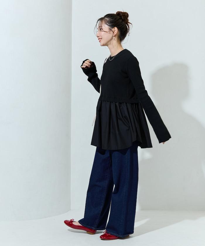 ニット ドッキング ペプラム プルオーバー【限定展開】