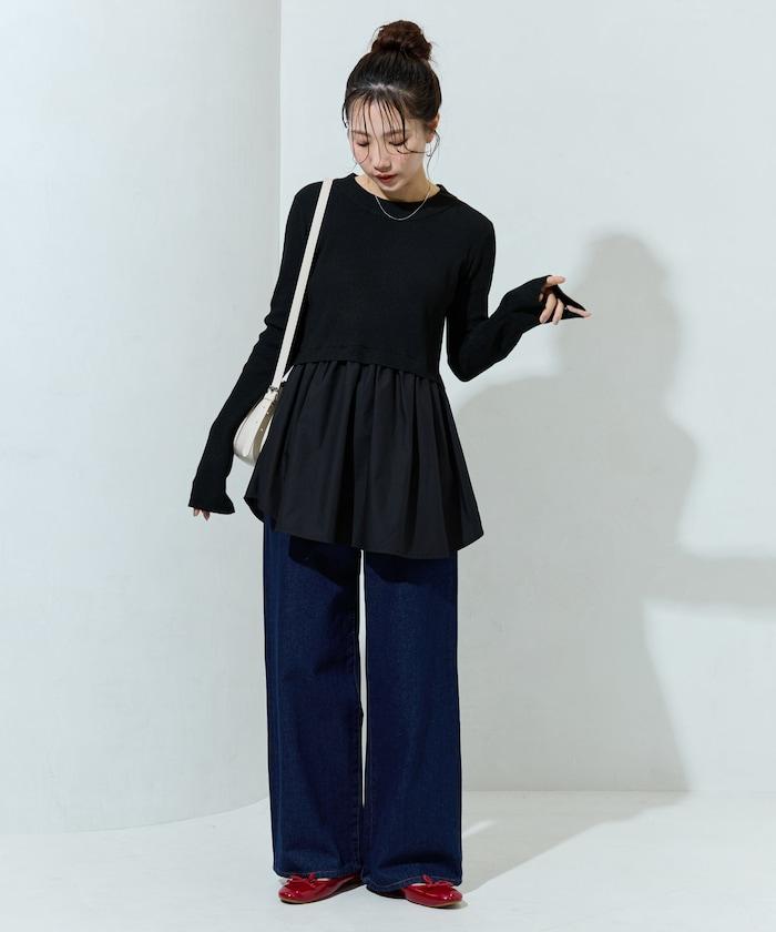 ニット ドッキング ペプラム プルオーバー【限定展開】