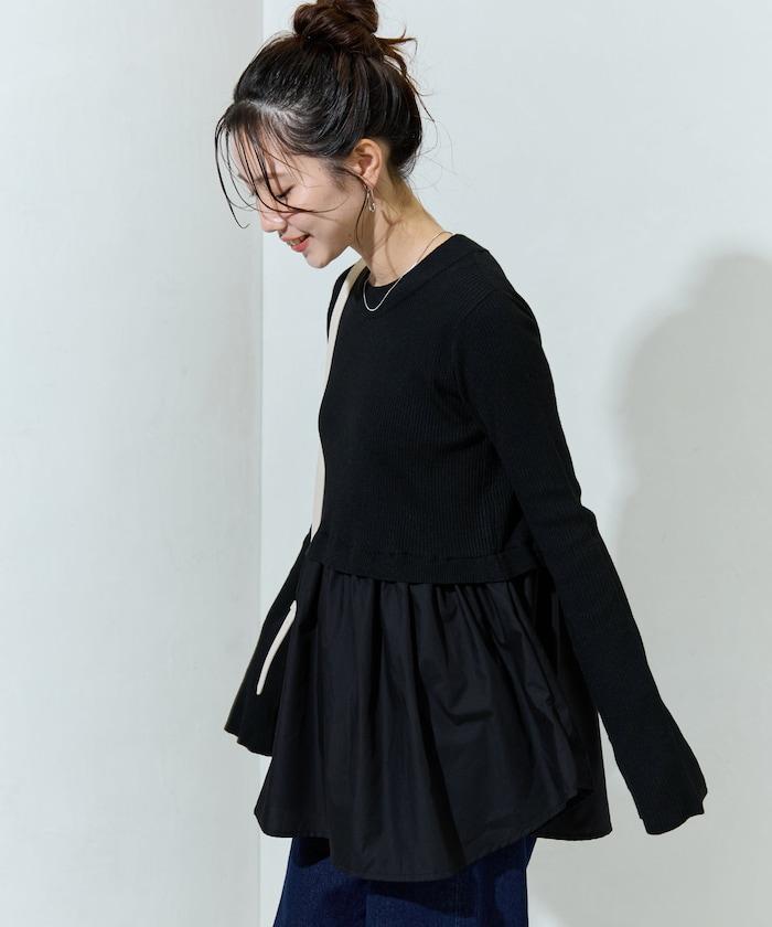 ニット ドッキング ペプラム プルオーバー【限定展開】