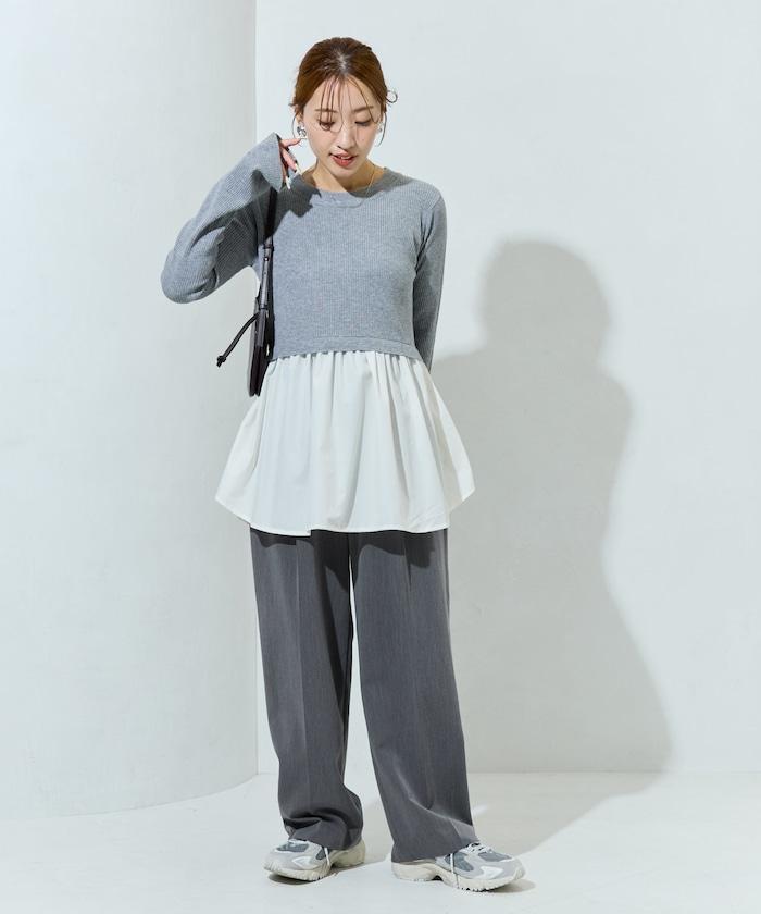 ニット ドッキング ペプラム プルオーバー【限定展開】