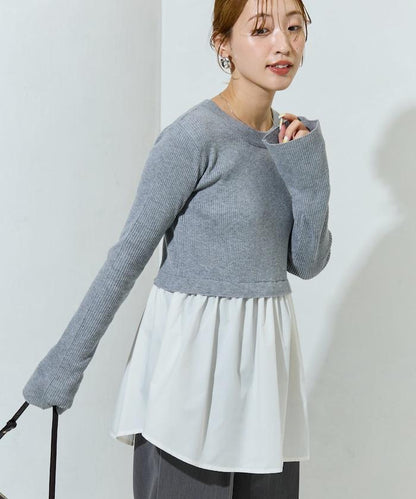 ニット ドッキング ペプラム プルオーバー【限定展開】