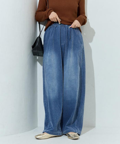 雪尼爾牛仔微絨休閒褲