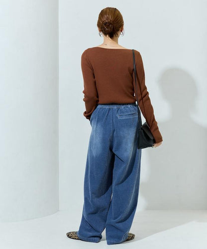 雪尼爾牛仔微絨休閒褲