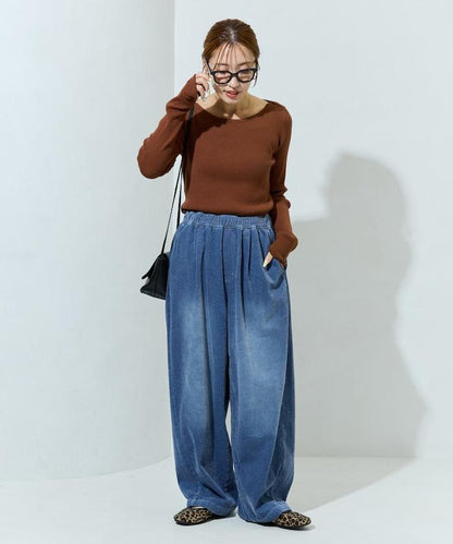 雪尼爾牛仔微絨休閒褲